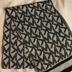 Michael Kors MK Logo Black Metallic Silver Reversible Signature Scarf